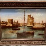 painting fixed under glass port of La Rochelle 19th century