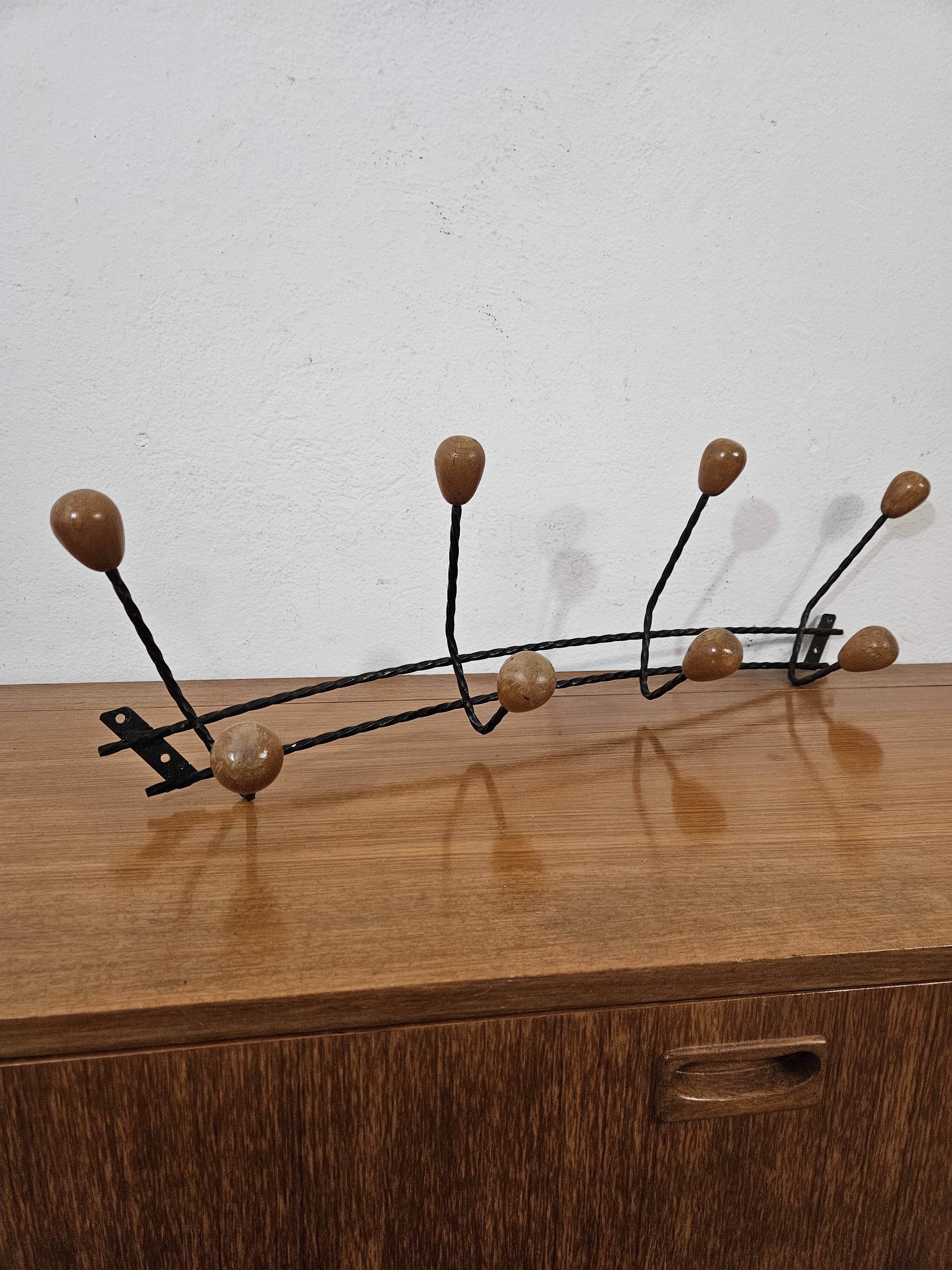 Vintage wall coat rack - Varnished wooden coat rack