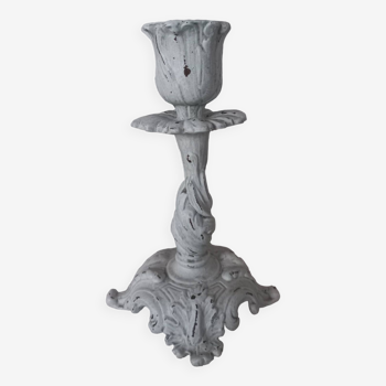Old grayed white patinated candle holder