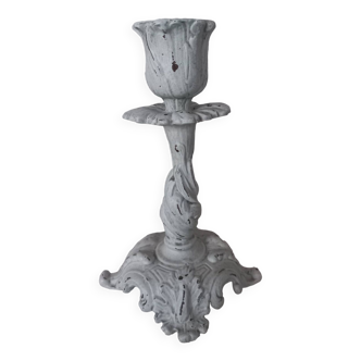 Old grayed white patinated candle holder