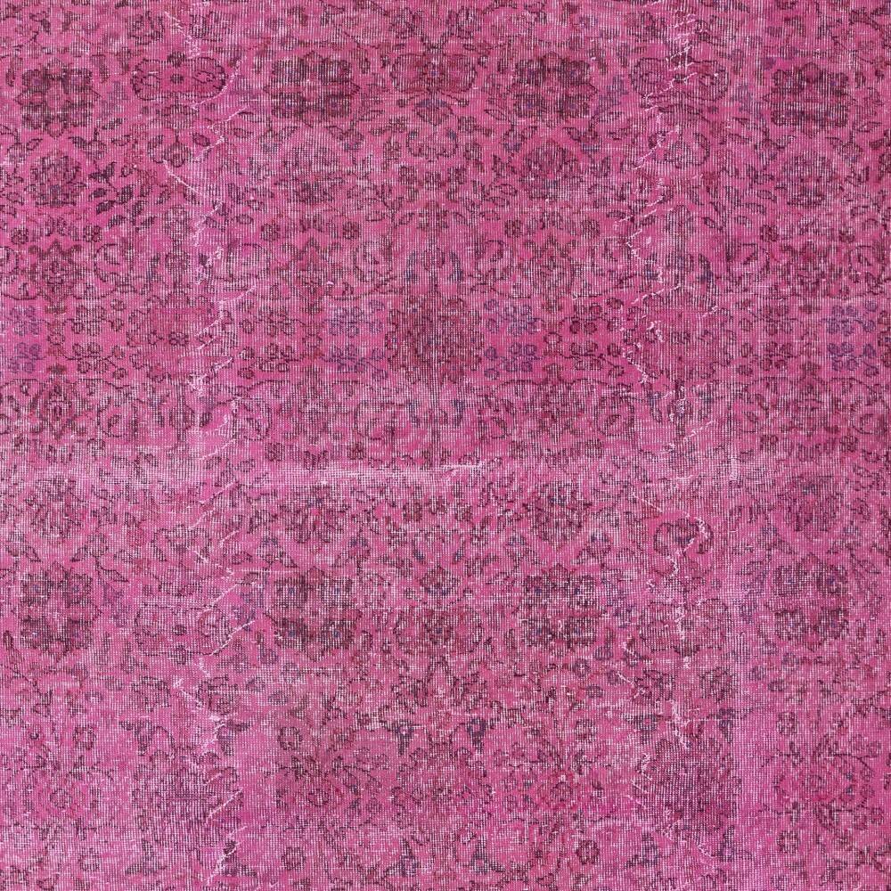 Vintage Handmade Turkish Wool Area Rug Redyed in Pink for Modern Interiors