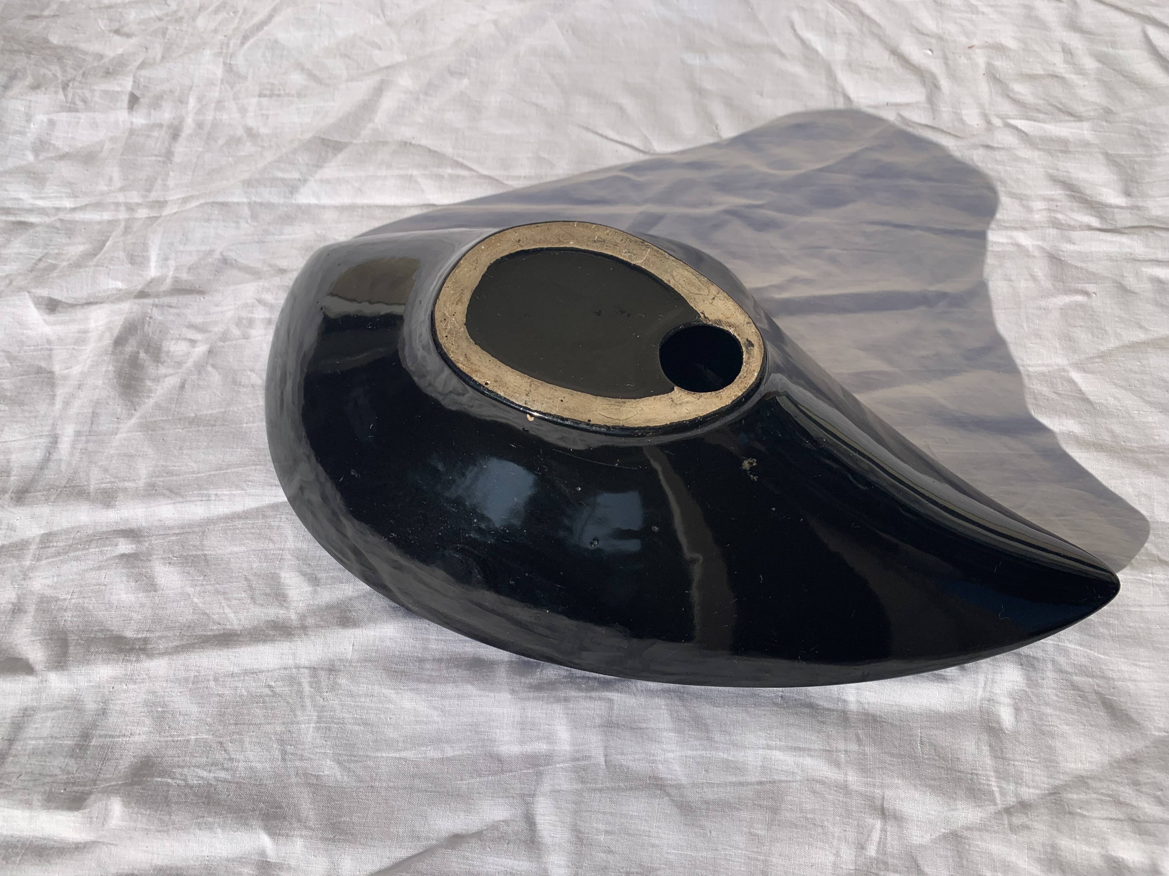 Fruit bowl in glazed ceramic, red design motif, Vallauris, vintage