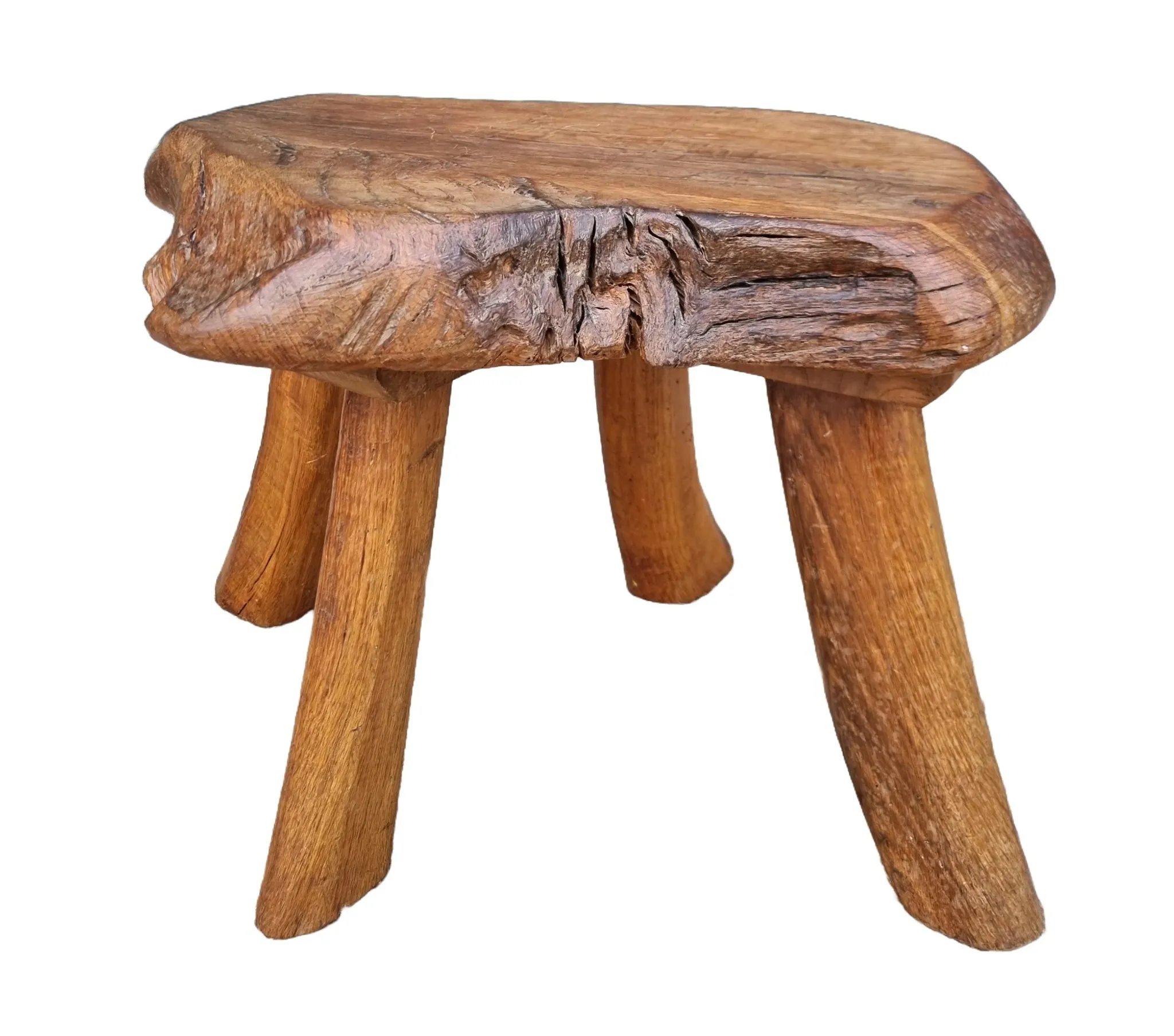 Mid-century hand-carved oak stool with natural edge – 1950s