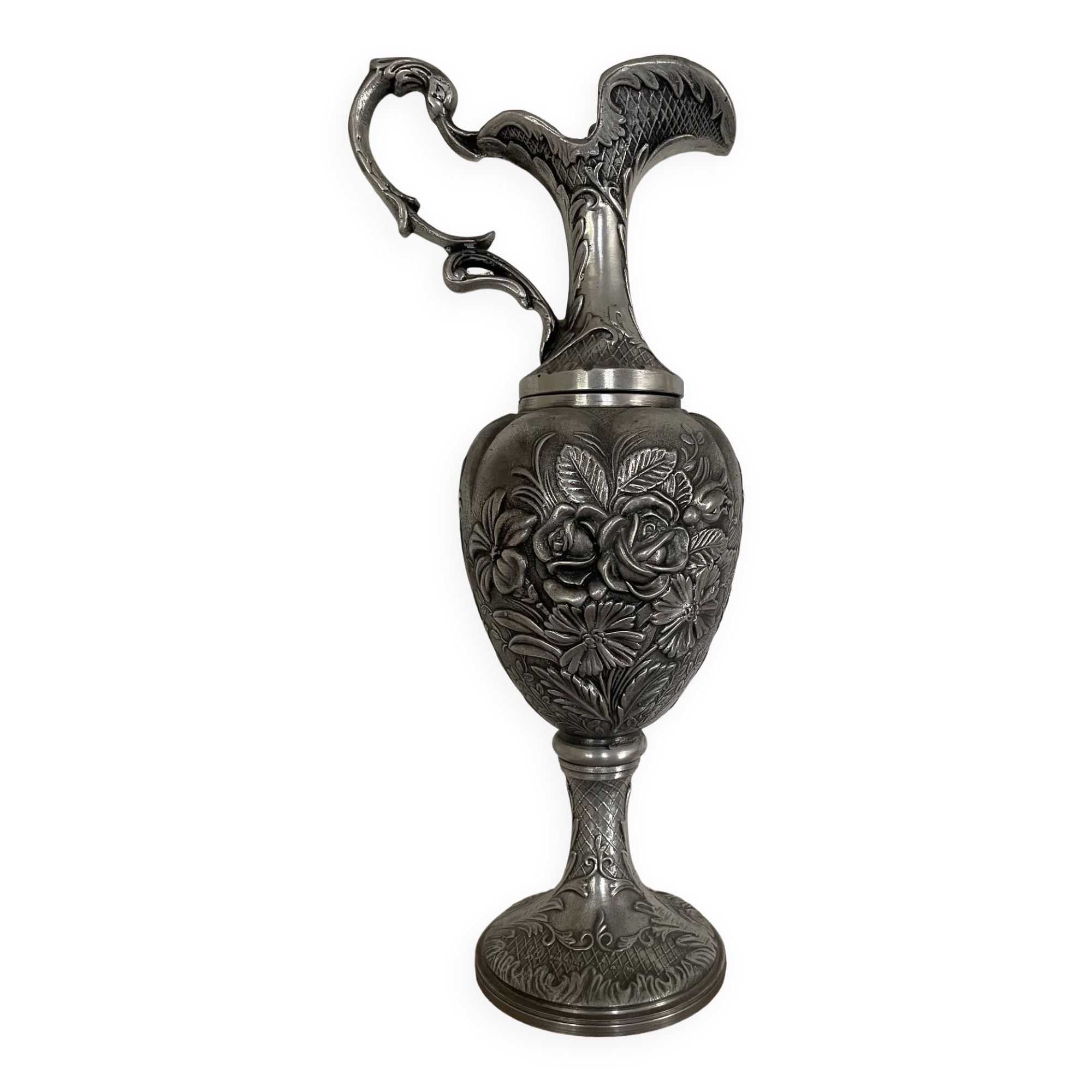 Ewer, Mauro Manetti art foundry, floral embossed decoration and bird's head handle