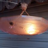 Art Deco ceiling lamp in pink pressed molded glass -