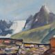 Oil on canvas painting and mountain landscape frame signed
