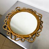 Spanish rattan bamboo oval mirror, circa 1960s