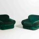 Paire de fauteuils de salon en velours vert, Italie, années 1970