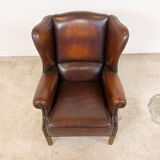 Vintage sheep leather wingback armchair london