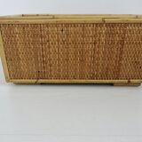 70s woven rattan and bamboo planter