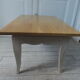 Vintage coffee table patinated pearl gray waxed finish, top against glued varnished oak