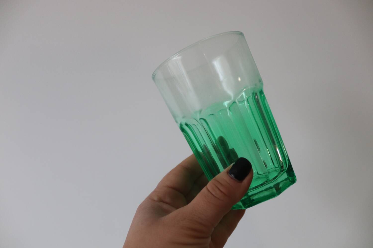 7 large vintage green water glasses