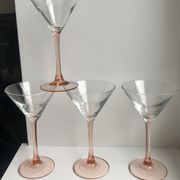 Lot de 4 verres à cocktail à pieds roses années 70