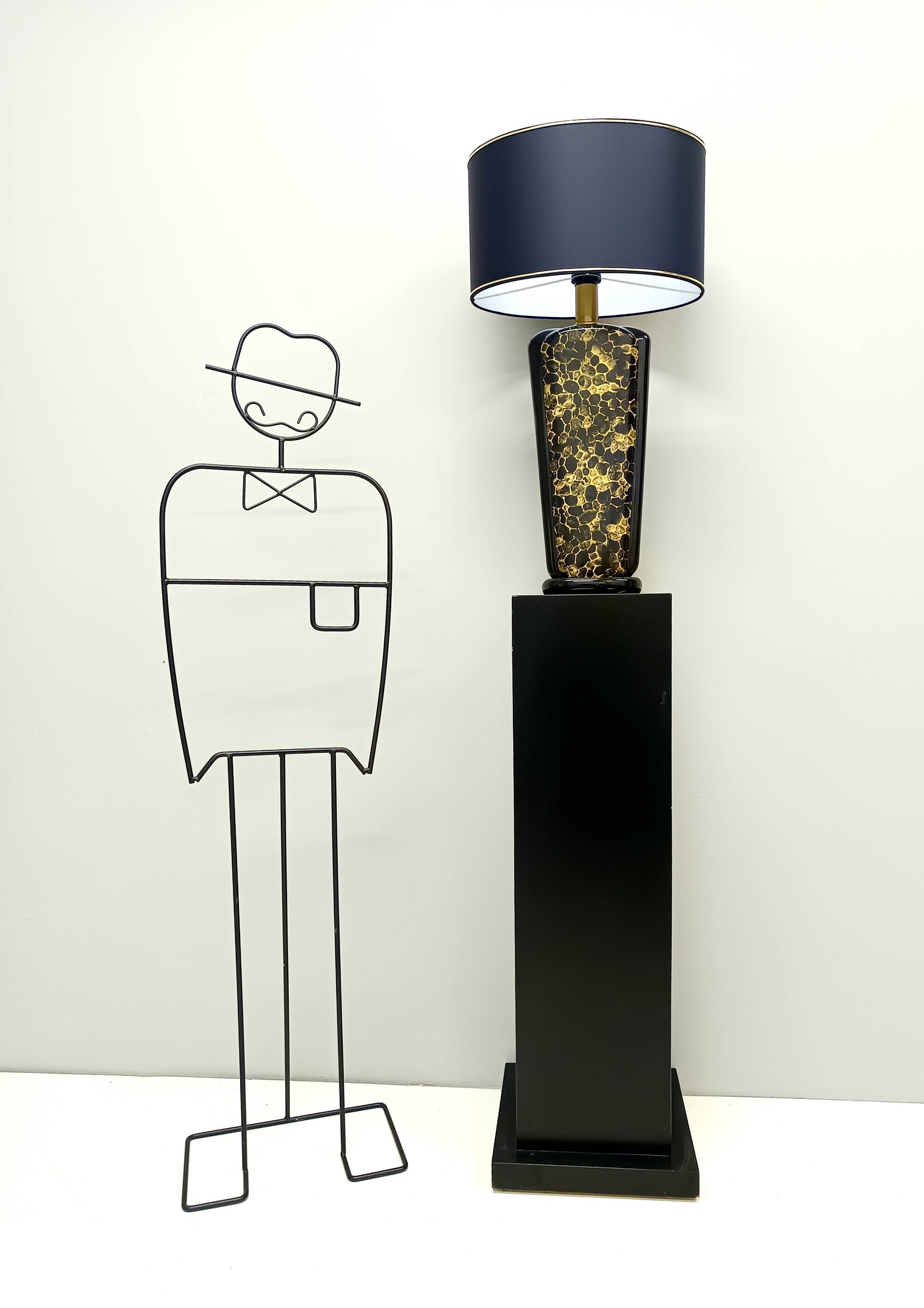 Lampes de table en céramique émaillée noir et or postmodernes, Italie années 1980