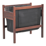 Scandinavian magazine rack in Rio rosewood and leather