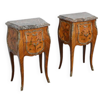 Pair of Bedside Tables in Rosewood and Marquetry, Louis XV style – Mid 20th century