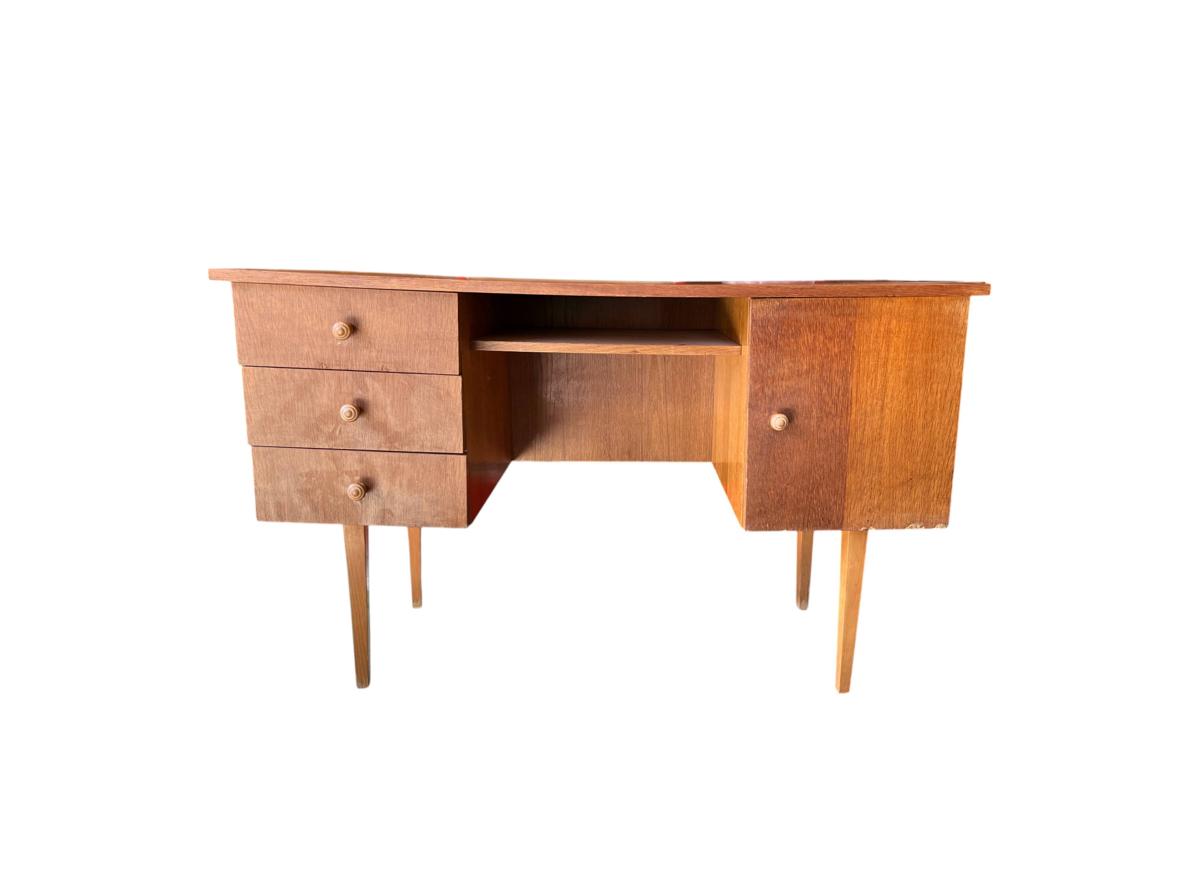 Vintage 1950s desk in light wood – compass base