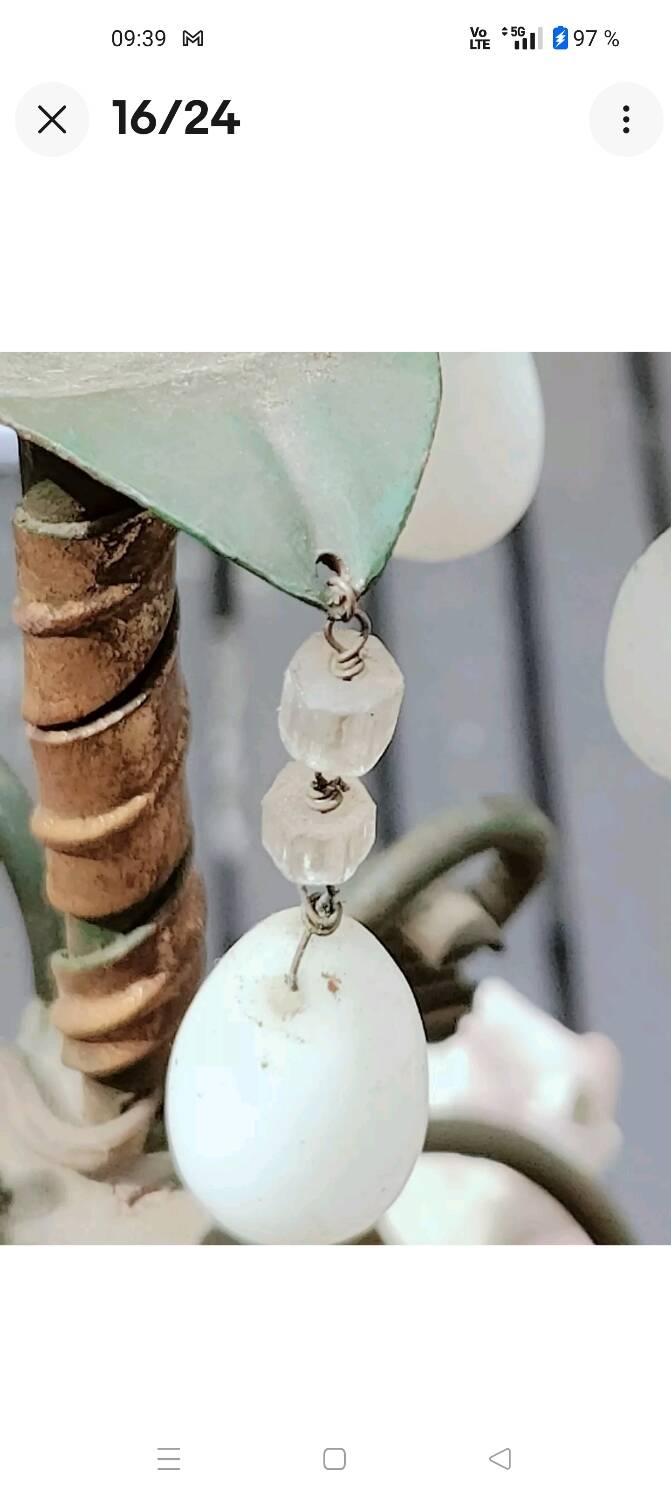 Italian cage chandelier decorated with ceramic roses and glass paste pendants