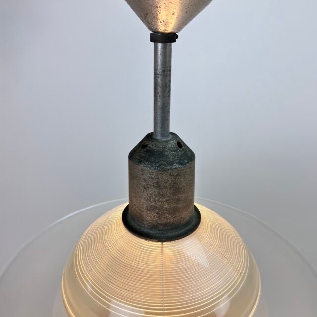 Art deco glass and steel ceiling lamp, 1920