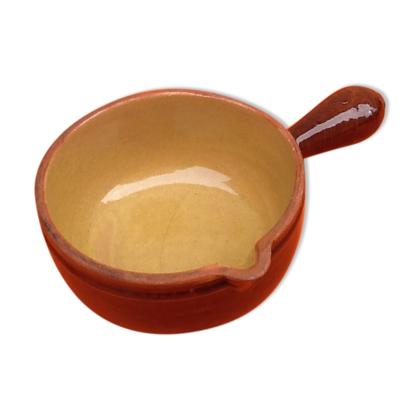 Glazed terracotta pan straight handle