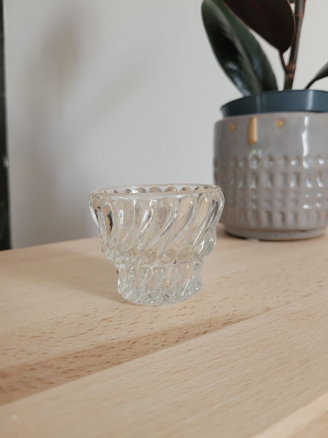 Small molded glass candle holder