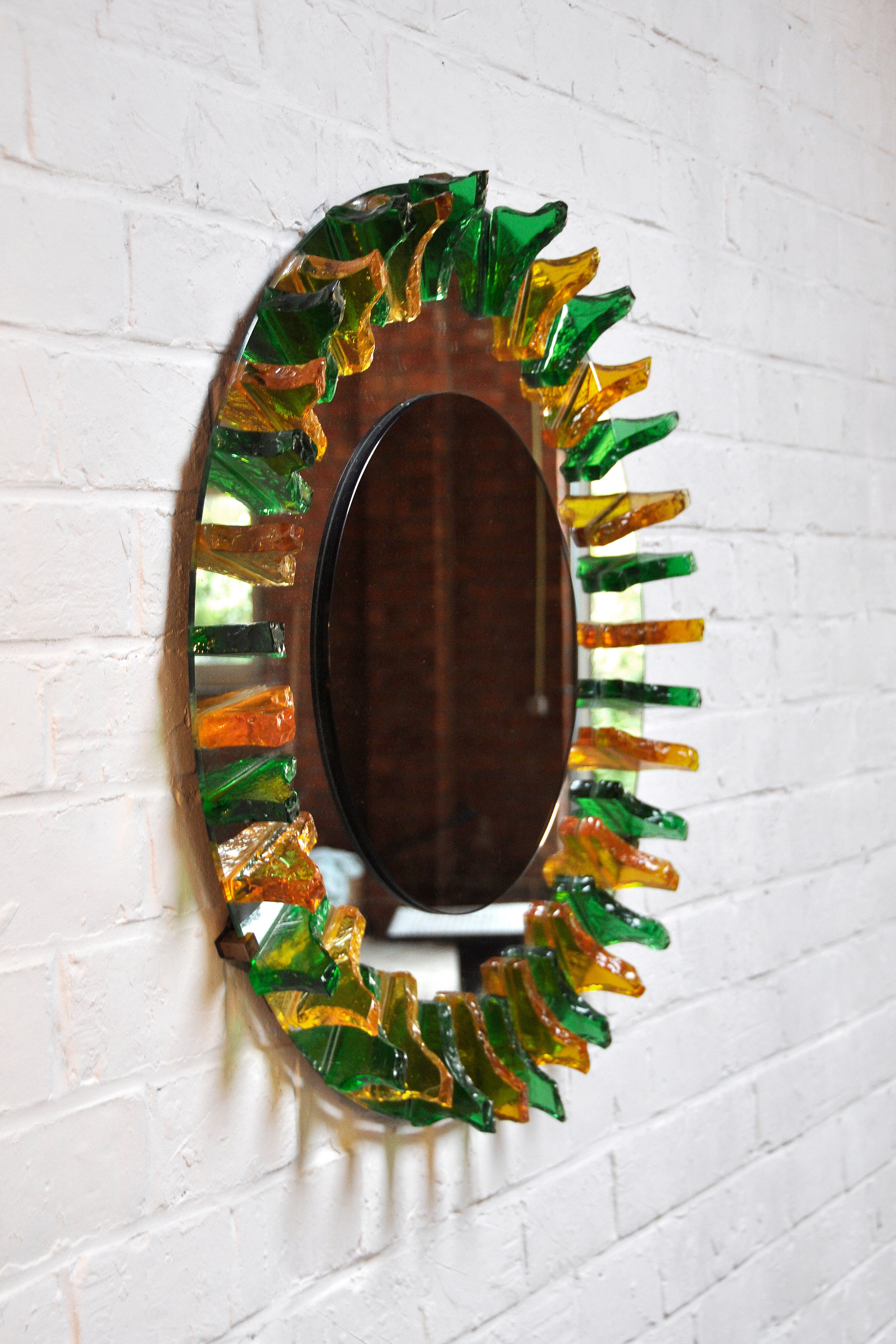 Crystal glass wall mirror, italy 1960's