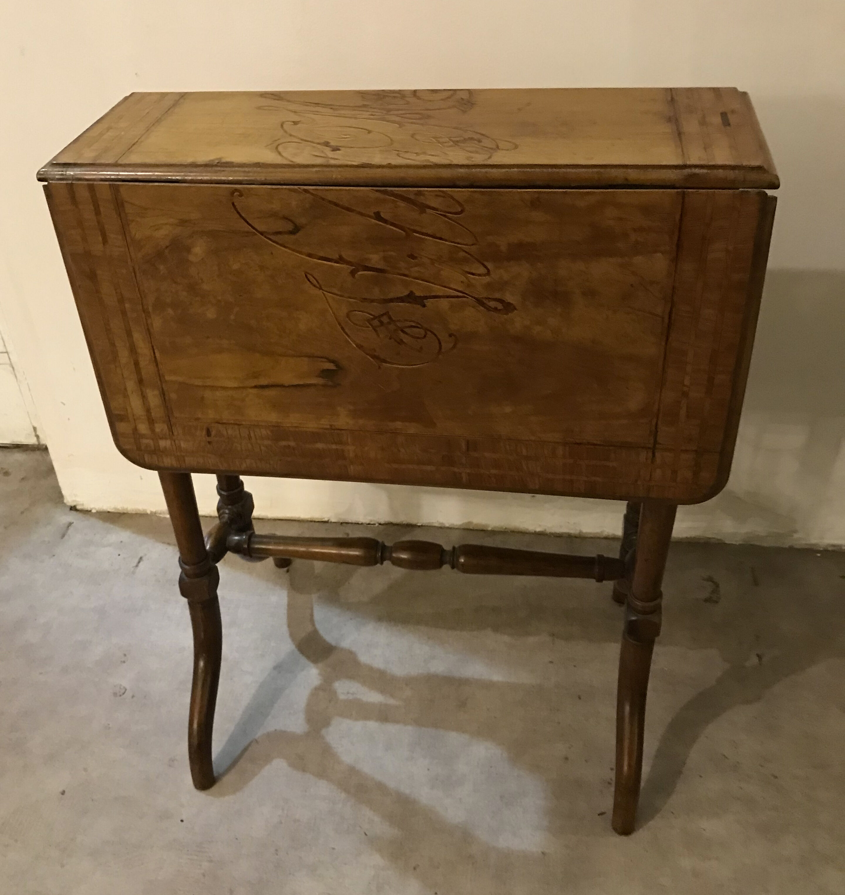 Napoleon iii walnut shutter table with marquetry villa massena nineteenth era
