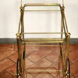 Rolling bar cart in brass and glass, mid-century, Italy
