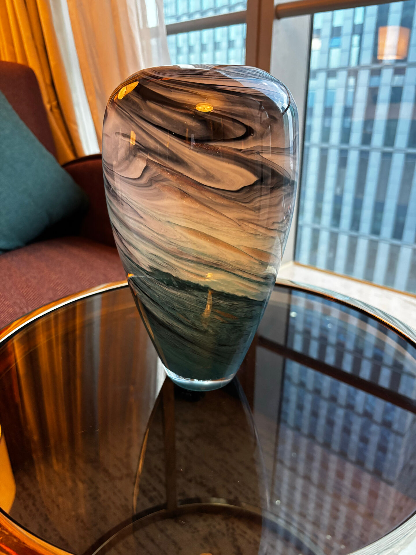 Blown glass vase - Blue, grey and black marbled - Contemporary design