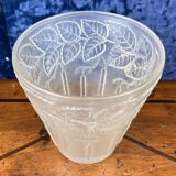 Superb Art Nouveau vase in frosted molded pressed glass with foliage decorations