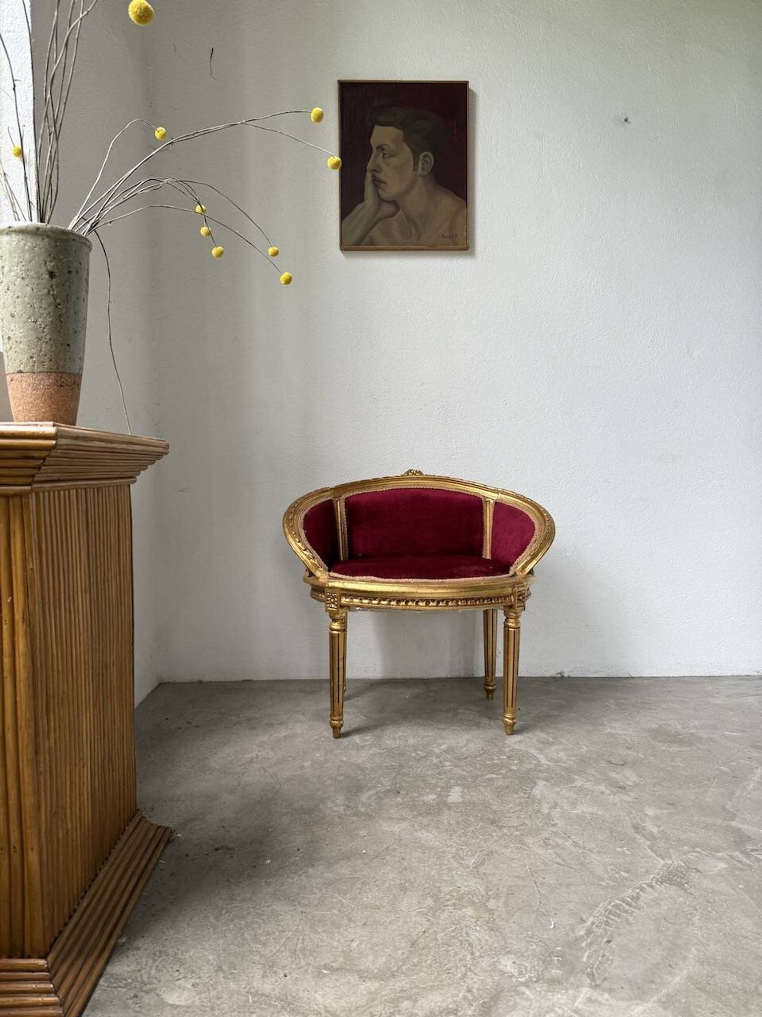 Louis XVI gilt wood and red velvet armchair