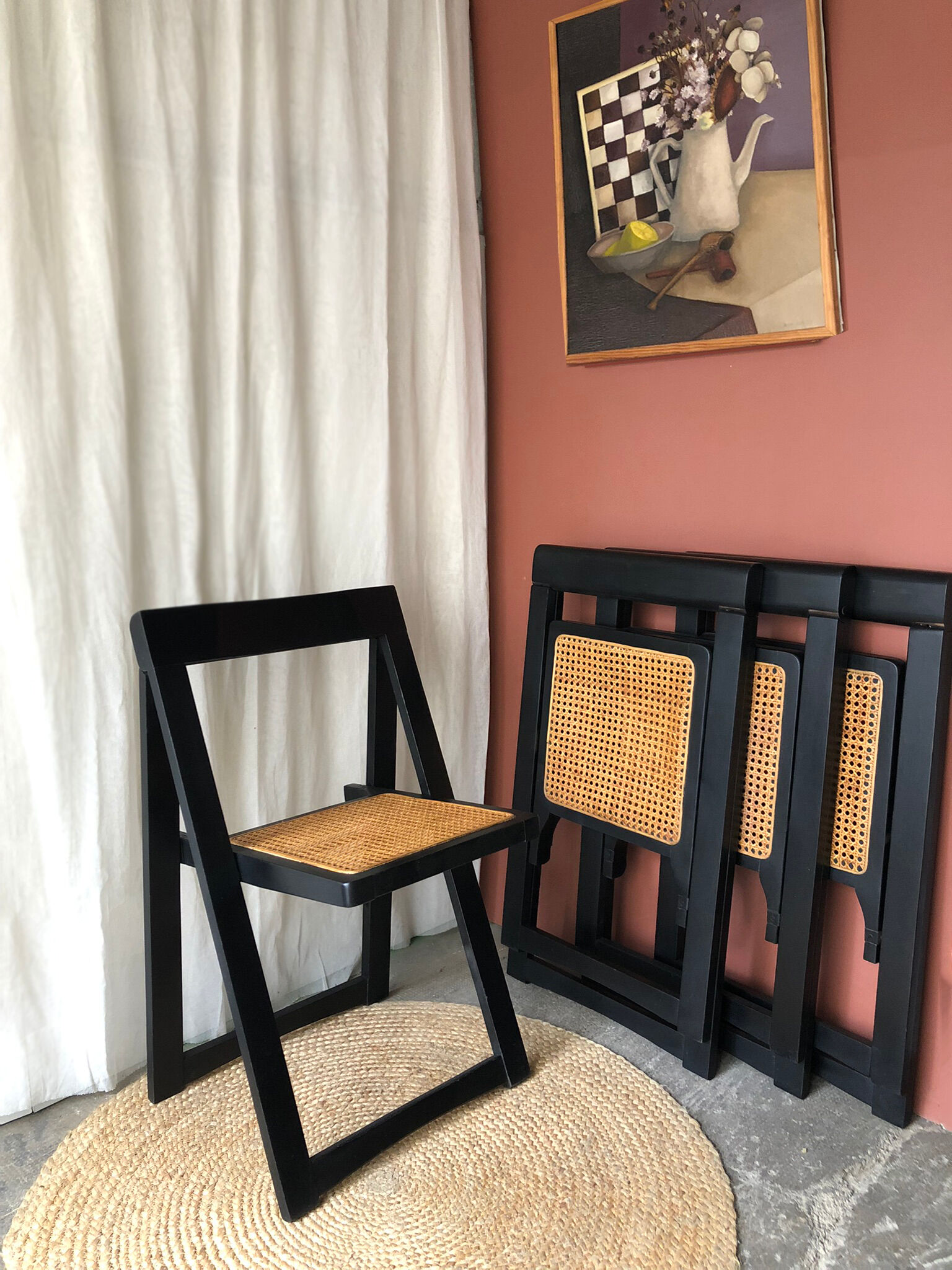 Set of 4 folding chairs caned