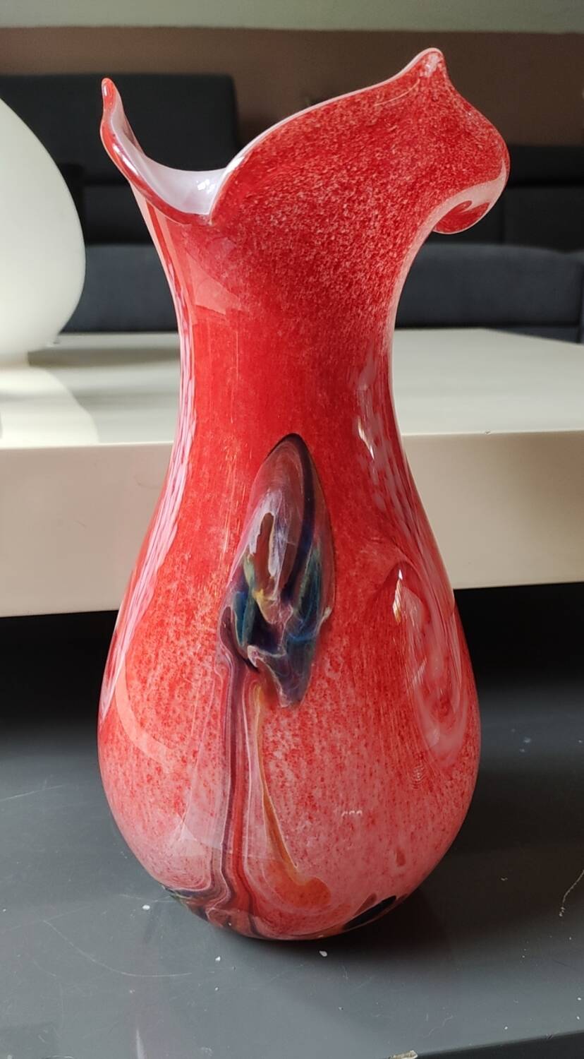 Large Floral Ball Vase/Kaysersberg Art Glassware. Speckled/Volutes