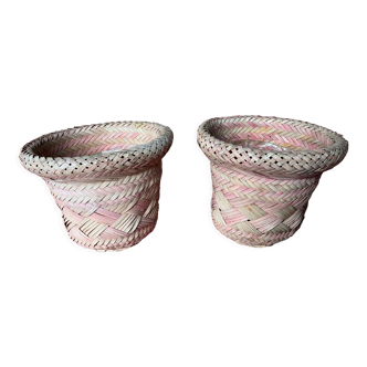 Pair of pot covers pink braid rush