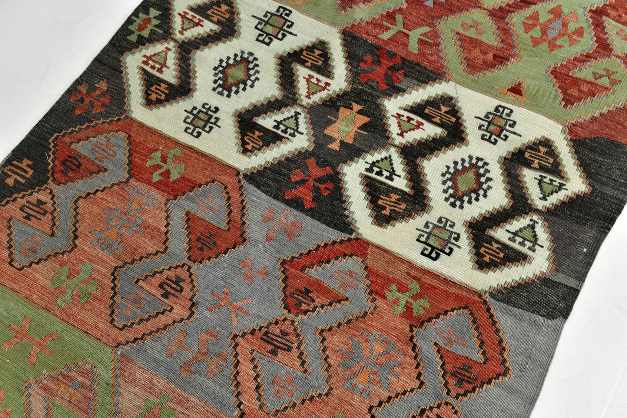 Red Blue Geometric Kilim Rug 112x207Cm SK 35319