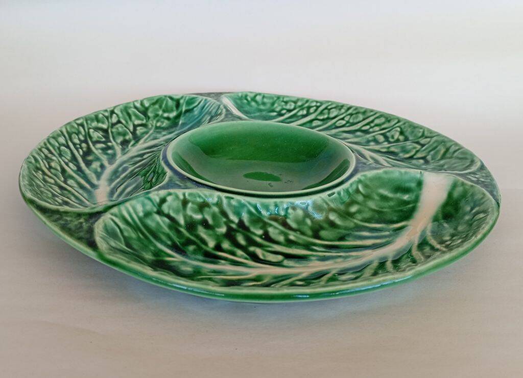 Appetizer Platter Majolica Green Ceramic Leaf Portuguese