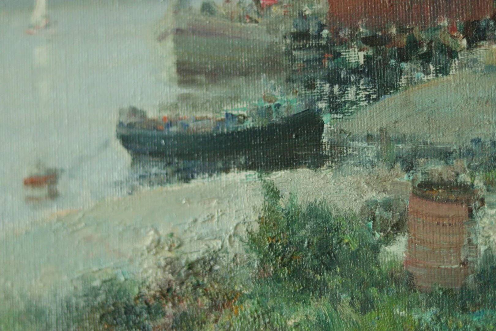 Huile sur toile vintage – « Sjöbodar »