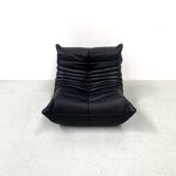 French black leather Togo lounge chair by Michel Ducaroy for Ligne Roset, 1970s