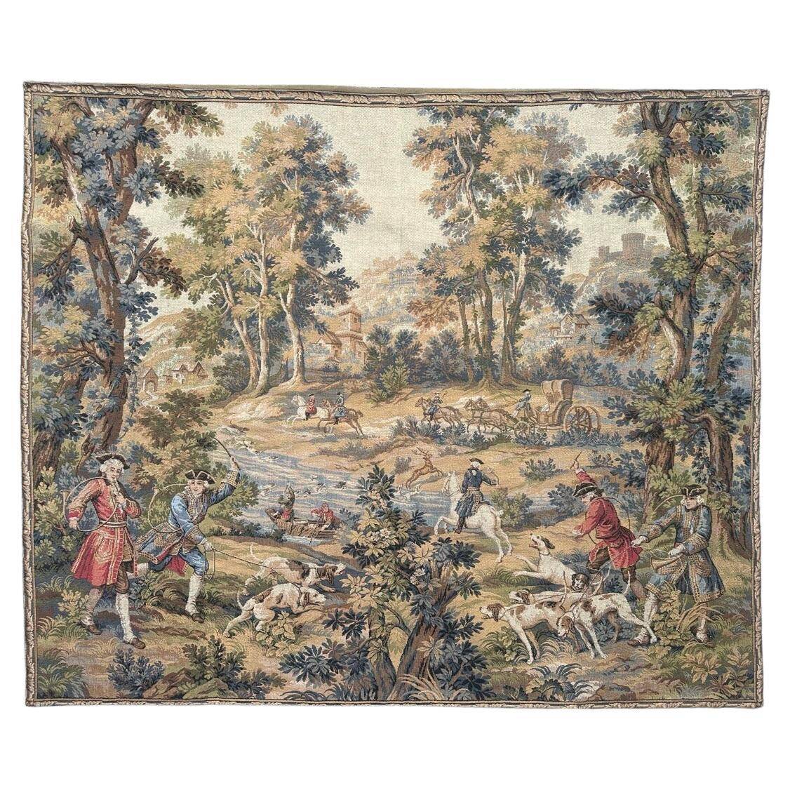 Vintage Aubusson jacquard tapestry "Hunting Scene"