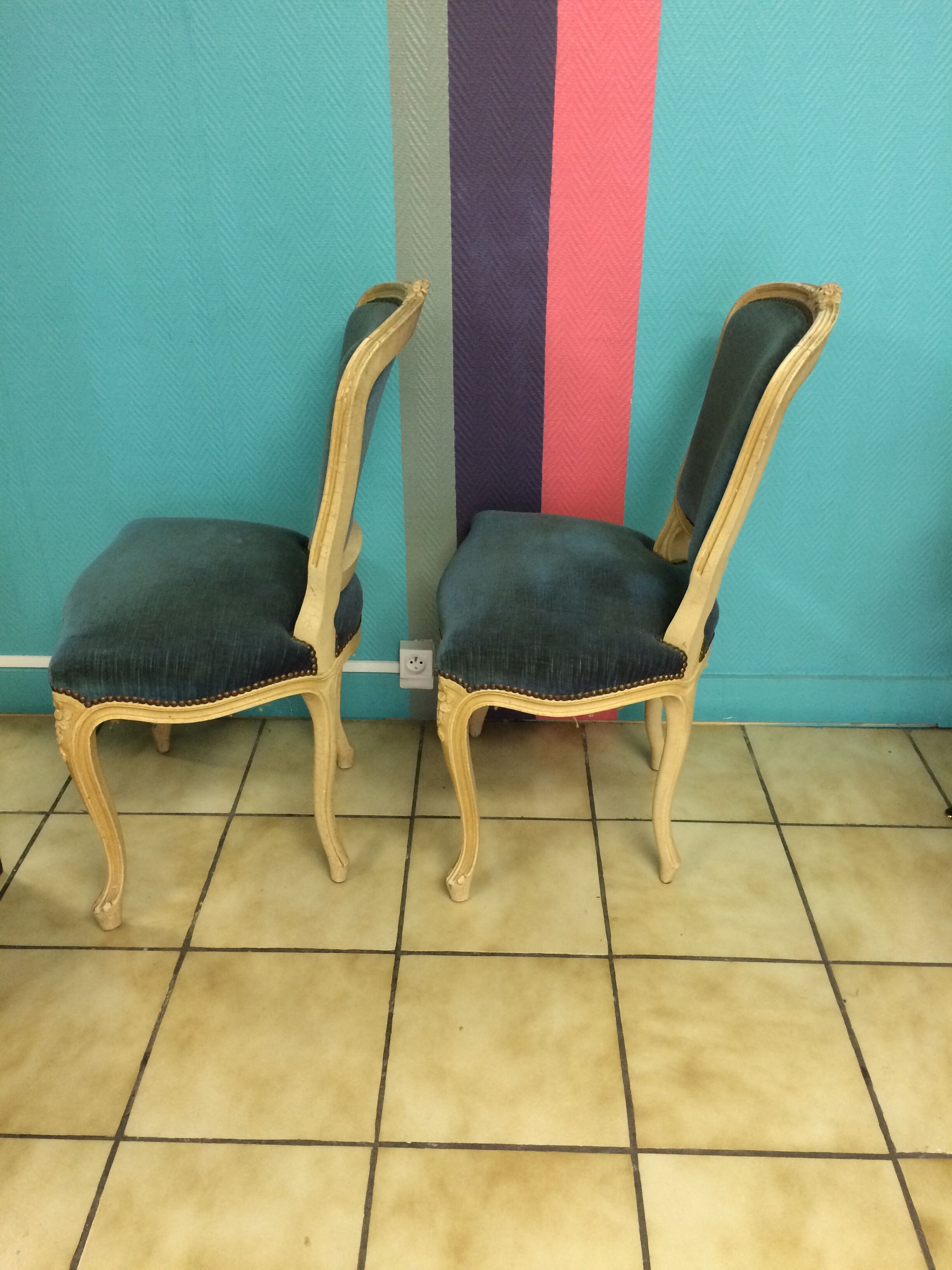Pair of blue velvet Louis XV chairs
