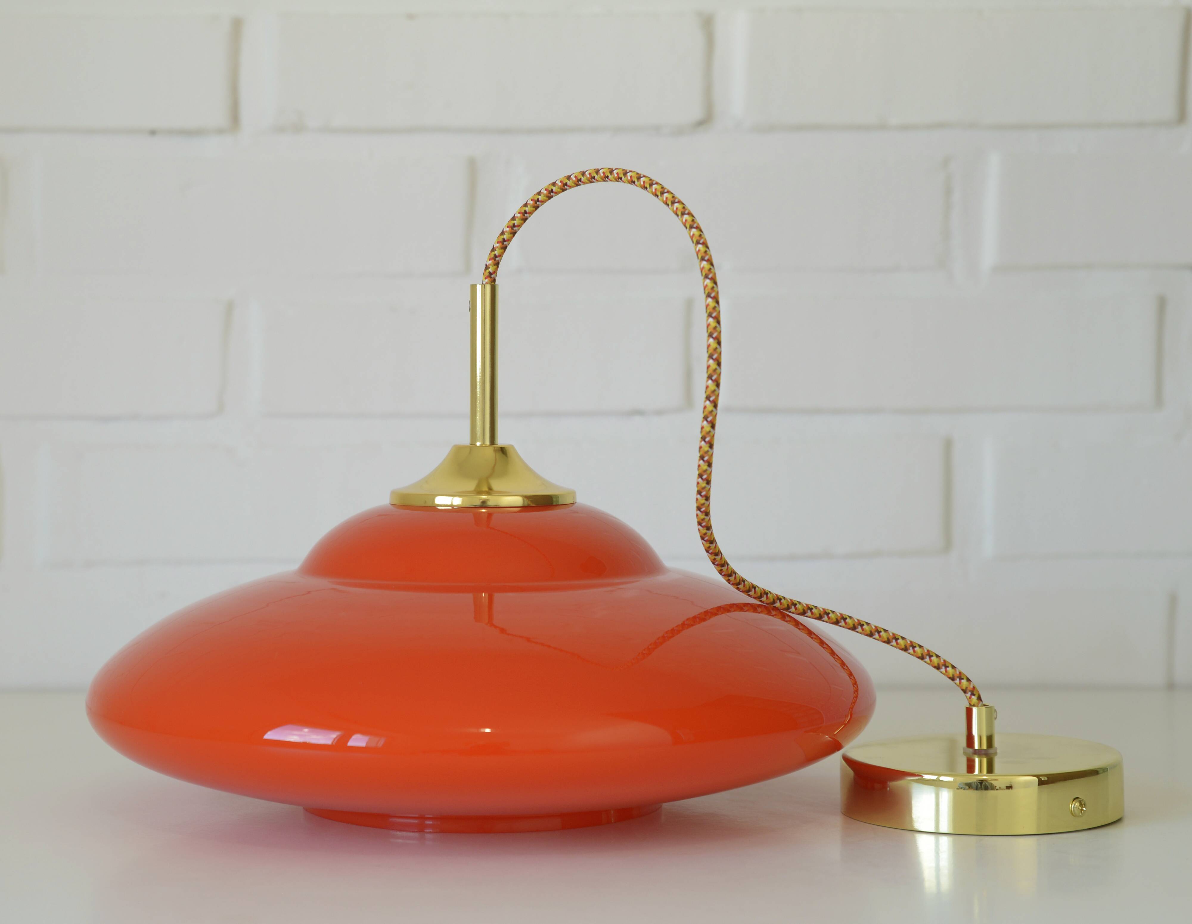 Vintage Orange Glass Pendant Light MCM Space Age Style Hanging Lamp 1970's