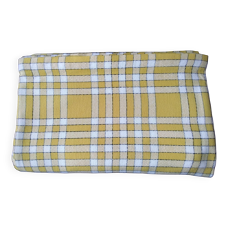 Vintage cotton tablecloth with yellow and white checks 1.40 x 1.90 m