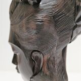 Wooden bust of woman with floral headdress sculptural work of the 60s-70s