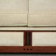 Art Deco design sofa with beautiful woodwork and cream fabric upholstery