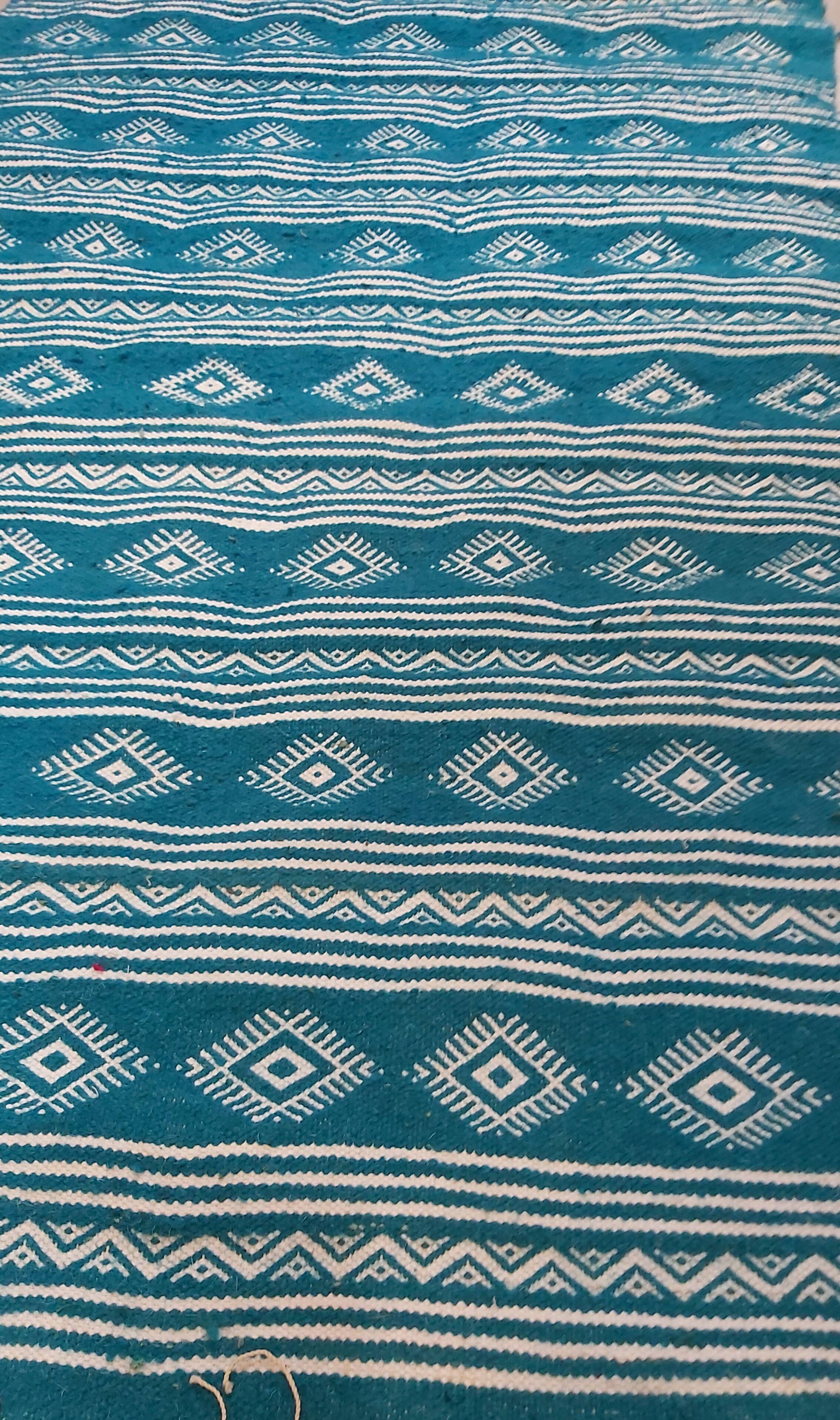 Traditional Berber blue and white kilim rug 115cm-70
