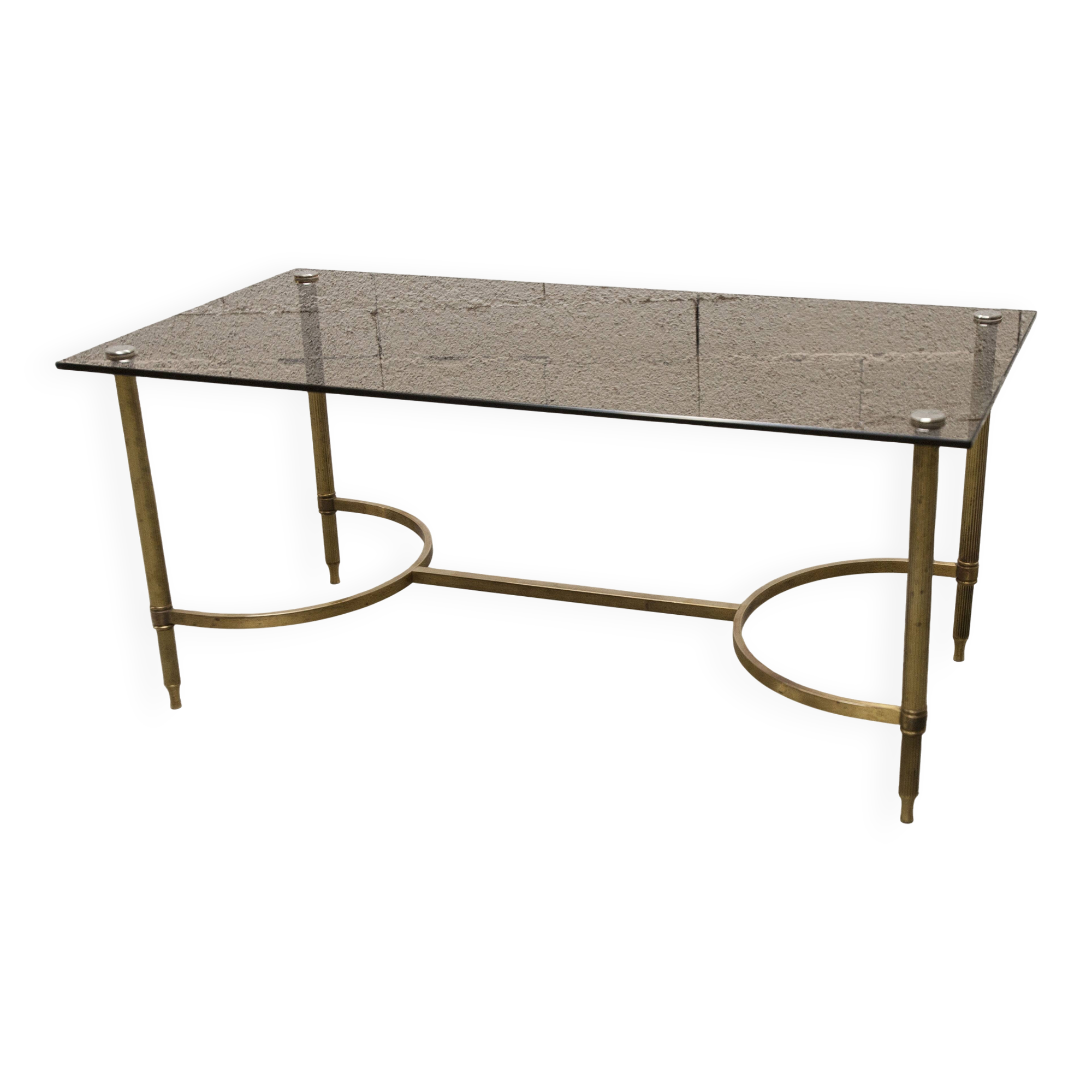 Gold brass coffee table with smoked glass 1970