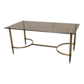 Gold brass coffee table with smoked glass 1970
