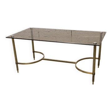Table basse laiton doré et verre fumé 1970