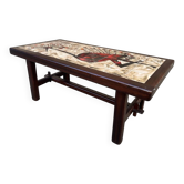 Table basse rectangulaire en bois céramique 1960s Vallauris DAN