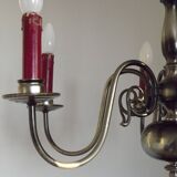 French Vintage Two-Tone Silver Metal 6-Light Flemish Chandelier with Red Drips